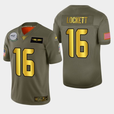 Seattle Seahawks #16 Tyler Lockett Men's Nike Olive Gold 2019 Salute to Service Limited NFL 100 Jersey Men's